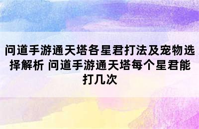 问道手游通天塔各星君打法及宠物选择解析 问道手游通天塔每个星君能打几次